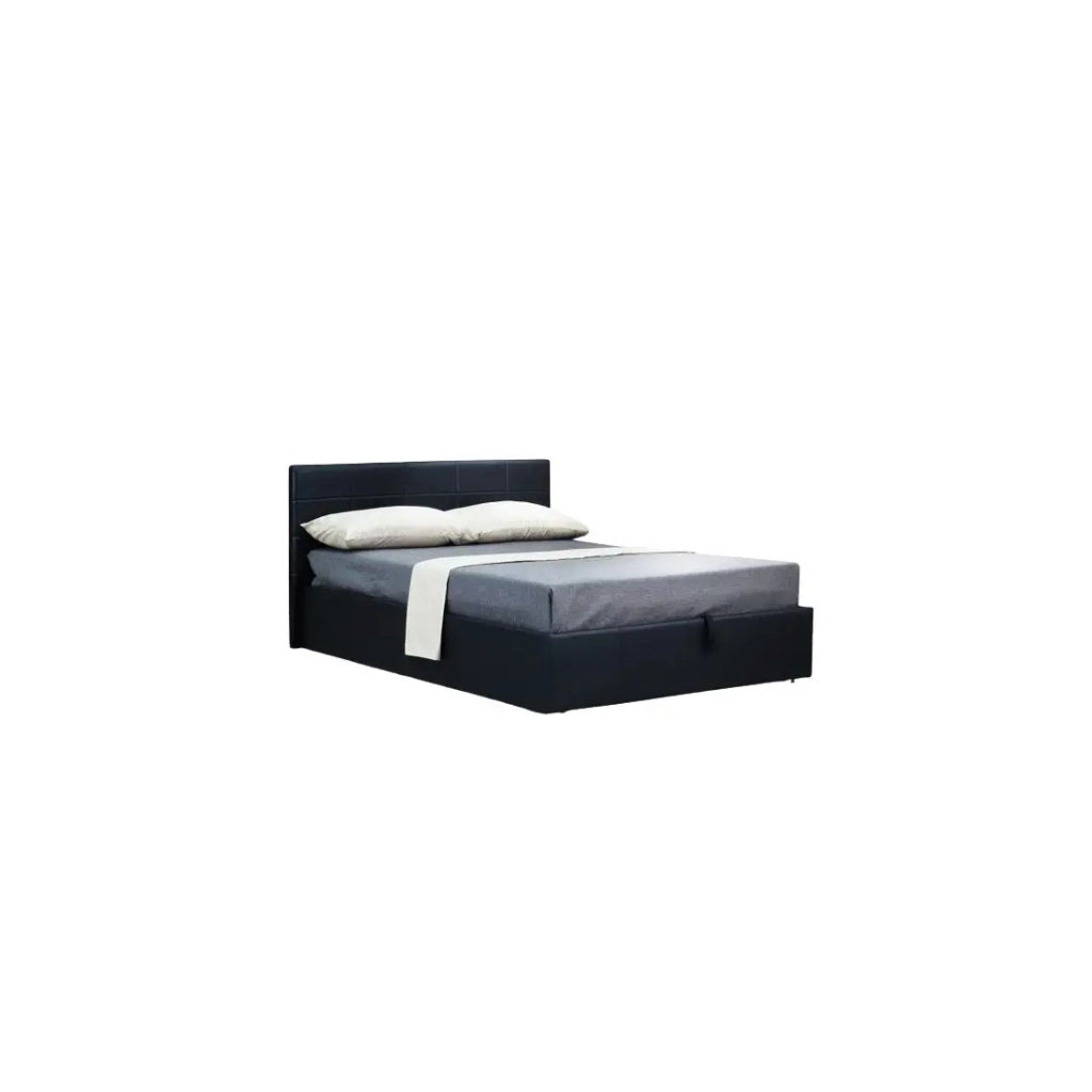 Letto contenitore con rete a doghe CANEL 160x200 in similpelle, colore nero.