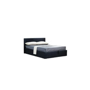 Letto contenitore con rete a doghe CANEL 160x200 in similpelle, colore nero.