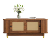 TAVOLINO da caffè con ante scorrevoli in rattan 100x50x42 cm MDF Noce