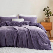 Set di copriletto in velluto - lussuoso e soffice - 1 pezzo - viola - 200 x 220 cm
