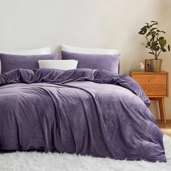 Set di copriletto in velluto - lussuoso e soffice - 1 pezzo - viola - 200 x 220 cm