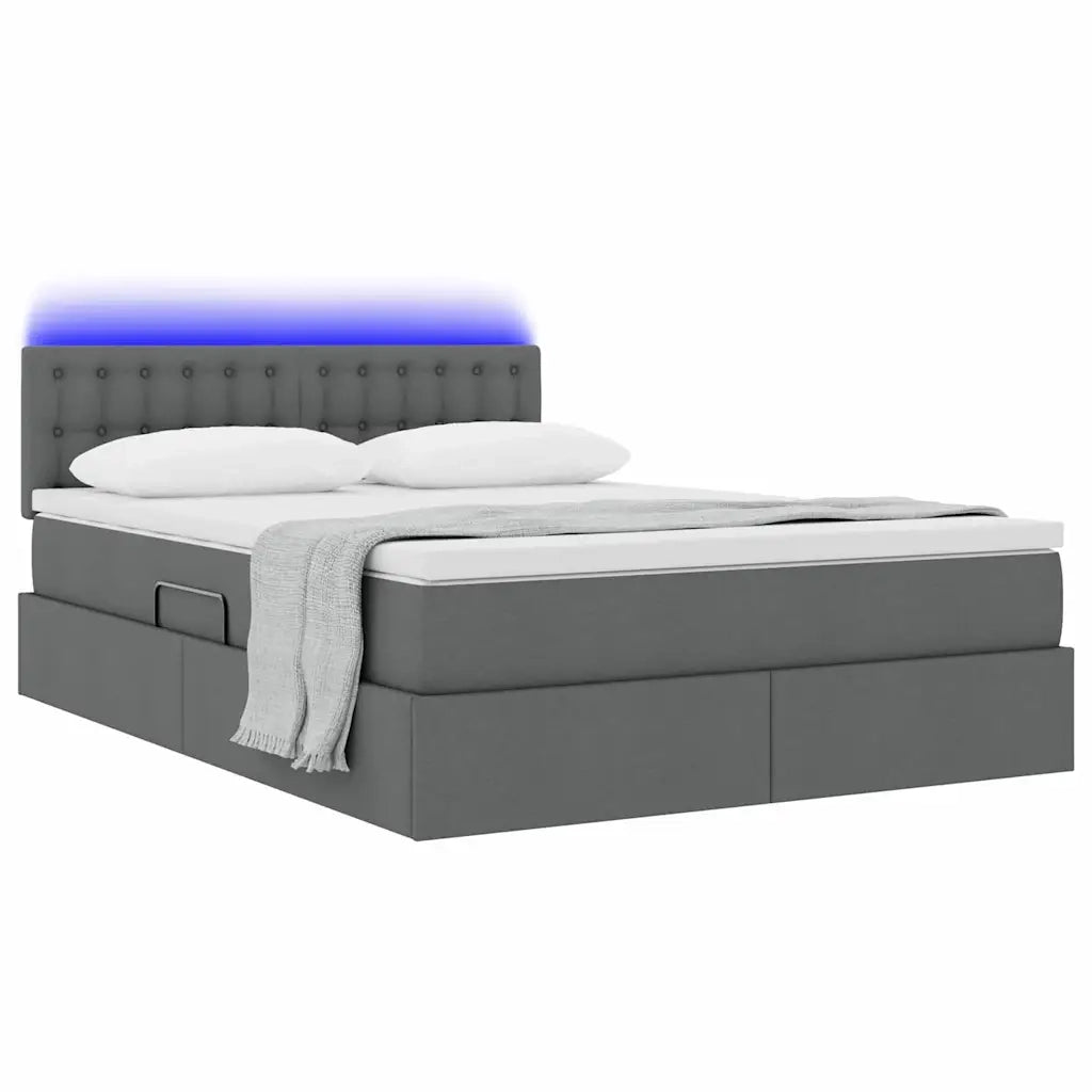 Letto con contenitore LED e materasso Grigio Scuro 140 x 190 cm