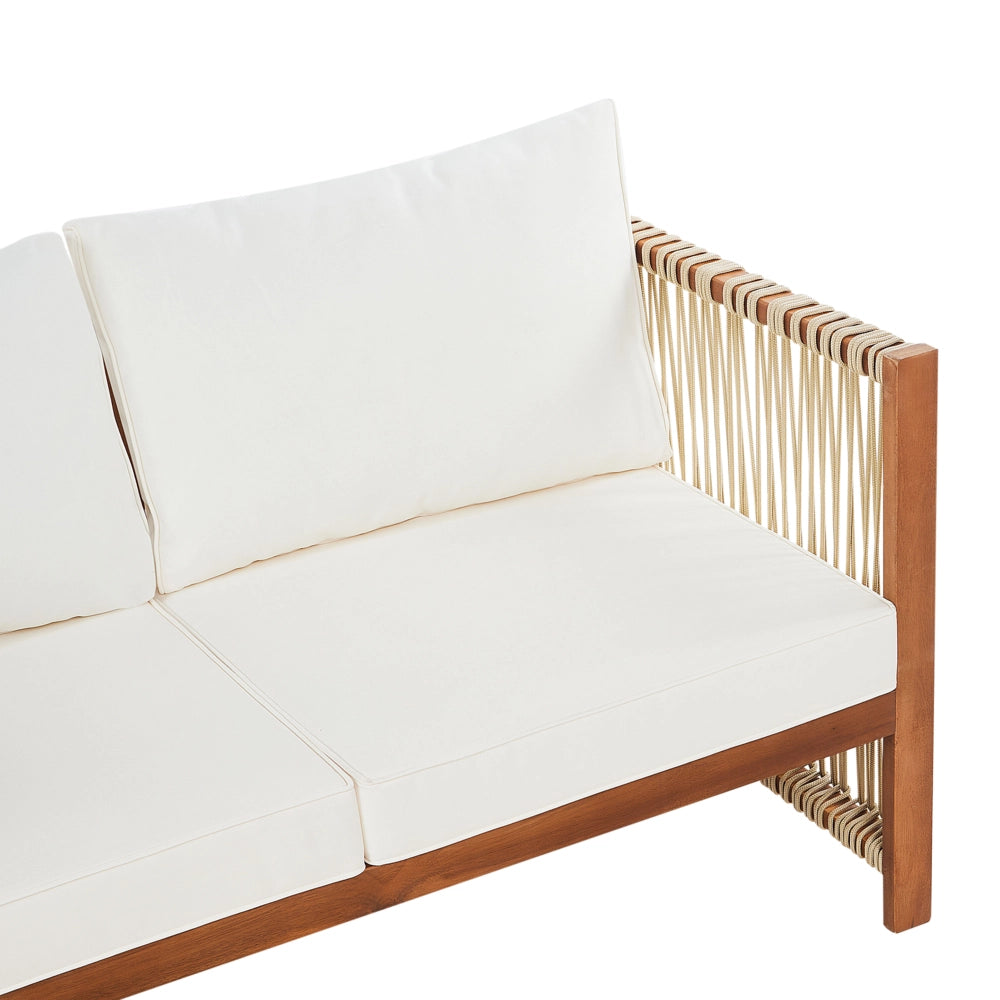 Set di Divano da giardino a 4 posti Legno chiaro Accacia con corda sintetica beige Divano a 2 posti Poltrone e tavolino