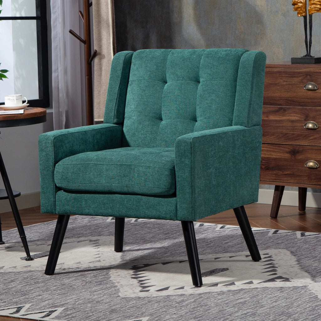 Fauteuil set da 2 con lavorazione capitonné e cuscini in schiuma ad alta densità verde retro per soggiorno e studio