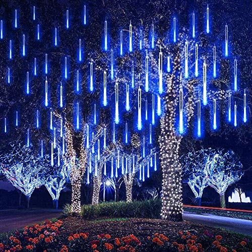 LUCI DI NATALE DA ESTERNO BLU LED EFFETTO PIOGGIA STELLA CADENTE METEORITI TUBO 45CM