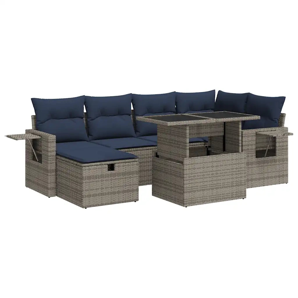Set Divani Giardino 7 pz con Cuscini Grigio Polyrattan Acacia 3327861