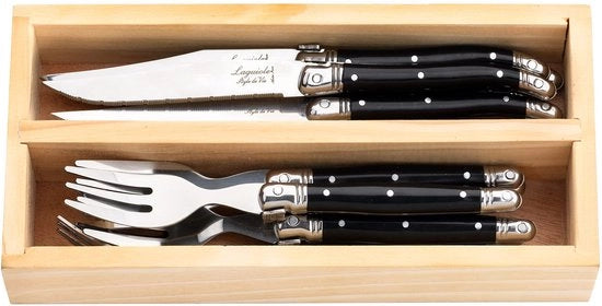 Mini-set da cucina 12 pezzi - Manico in plastica nera - 6 coltelli/forchette - Compacto - Ideale per tapas/gastronomia