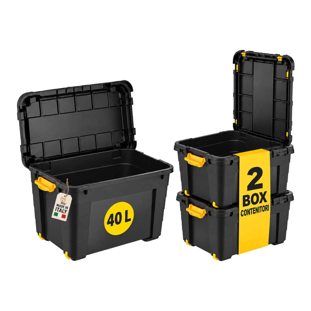 Akitaink 2 Contenitori Box 40L Magic 4UP con Ruote Neri