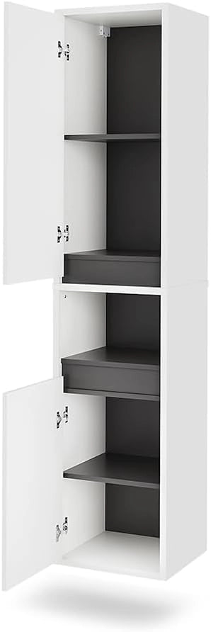 Mobile alto Viola, Bianco/Grigio, 38 x 170 cm con 2 porte, combinabile con la serie Viola per riporre oggetti in bagno