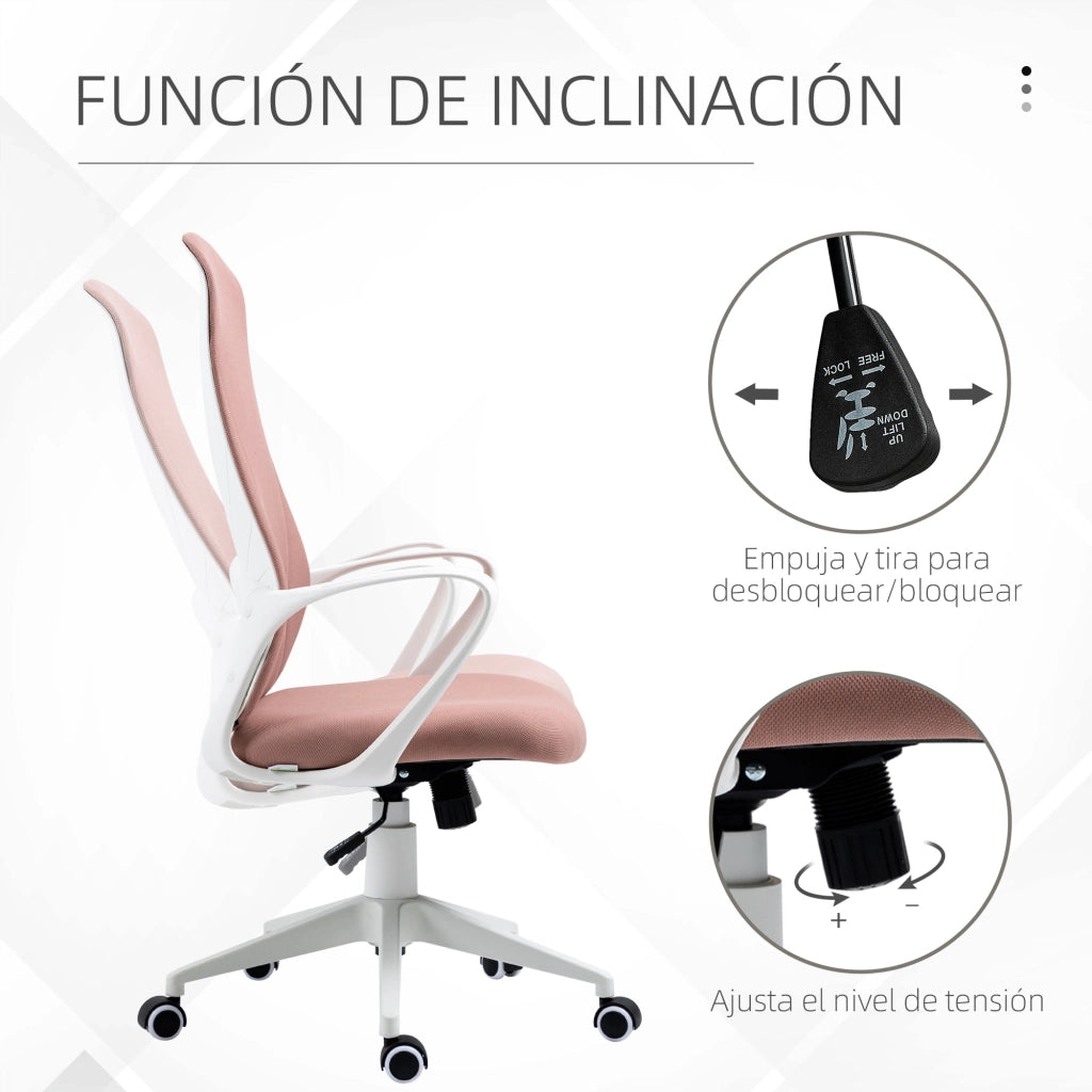 Sedia da Ufficio Giratoria con Schienale Alto e Braccioli ¨C Zephmum ¨C Rosa 62x56x110-119,5cm