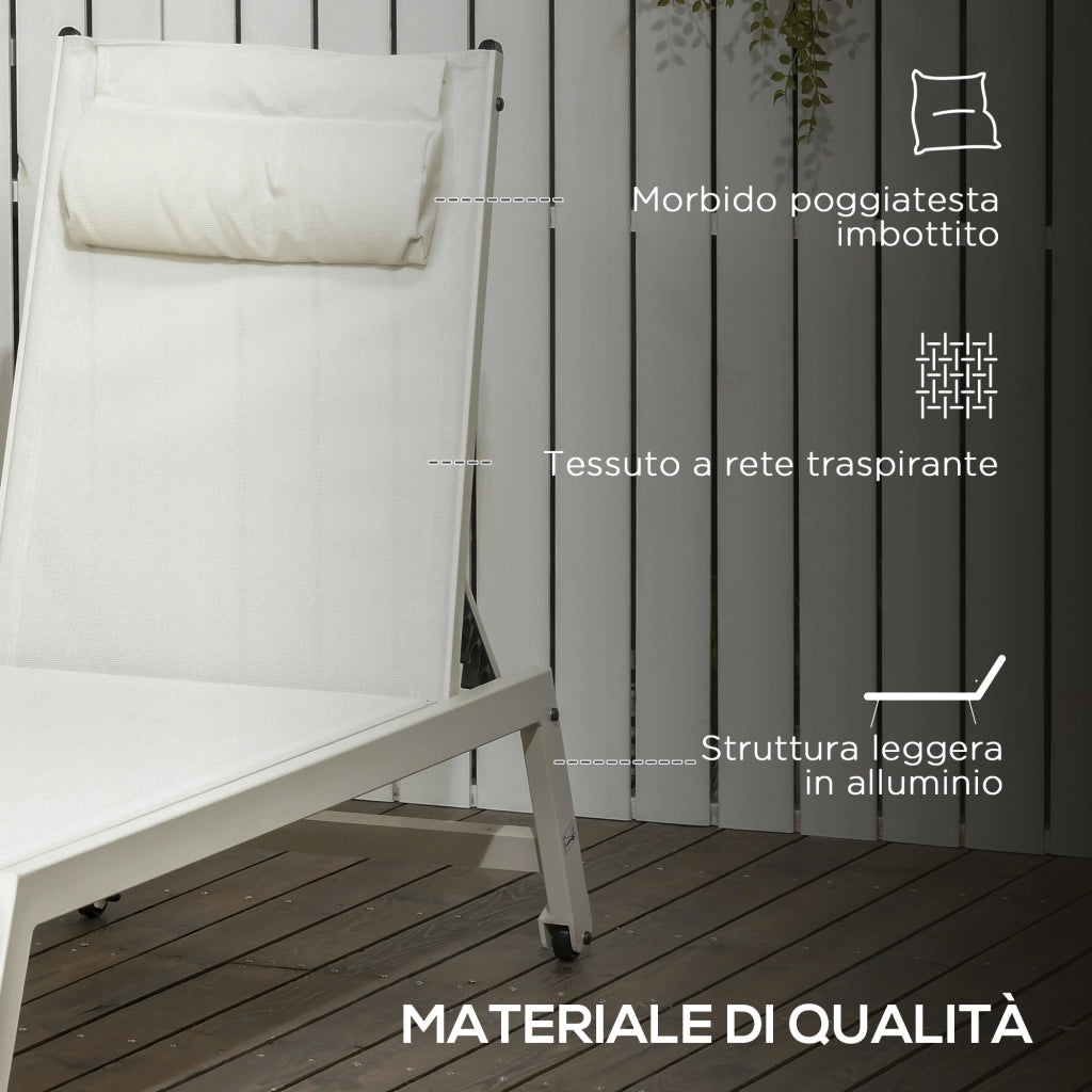 Chaise Longue Lettino ¨C zephmum ¨C Beige Poliestere Alluminio 55x195x30 cm