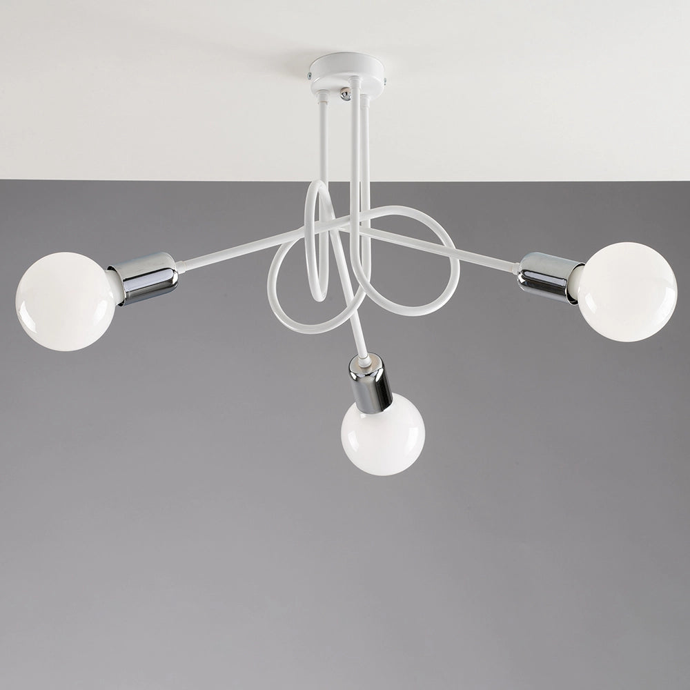 Plafoniera Minimal 3 Luci In Ferro Laccato Bianco Particolari Cromo Serie Pop