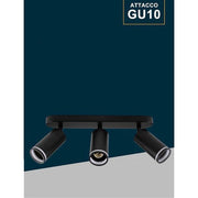 Trade Shop - Applique Plafoniera Orientabile Da Soffitto Parete 3 Diffusori Lampada Gu10 Ts-3 - Nero