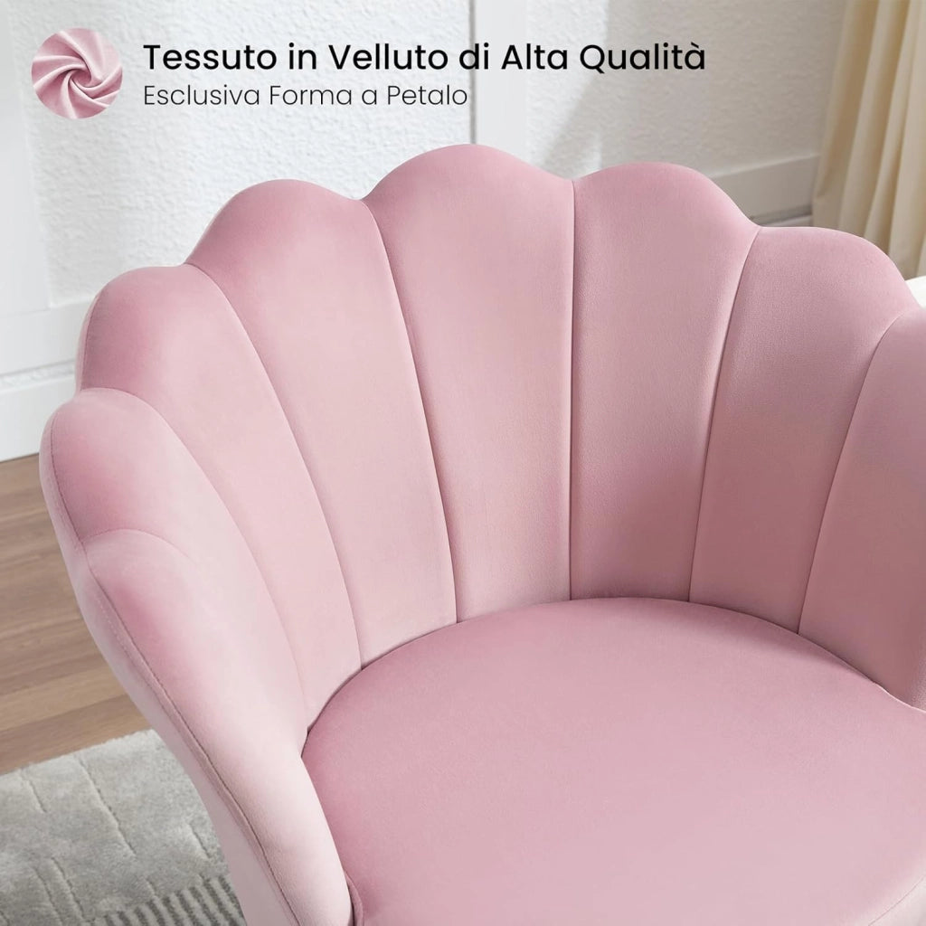 Poltrona Relax a Forma di Petalo, Poltrona Reclinabile per Camera da Letto, Salotto, con Gambe in Metallo, Portata 150 kg, Rosa