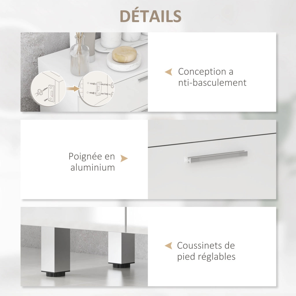 Armadietto da bagno con 2 ante e cassetti ¨C Zephmum ¨C 60x30x93 cm bianco lucido