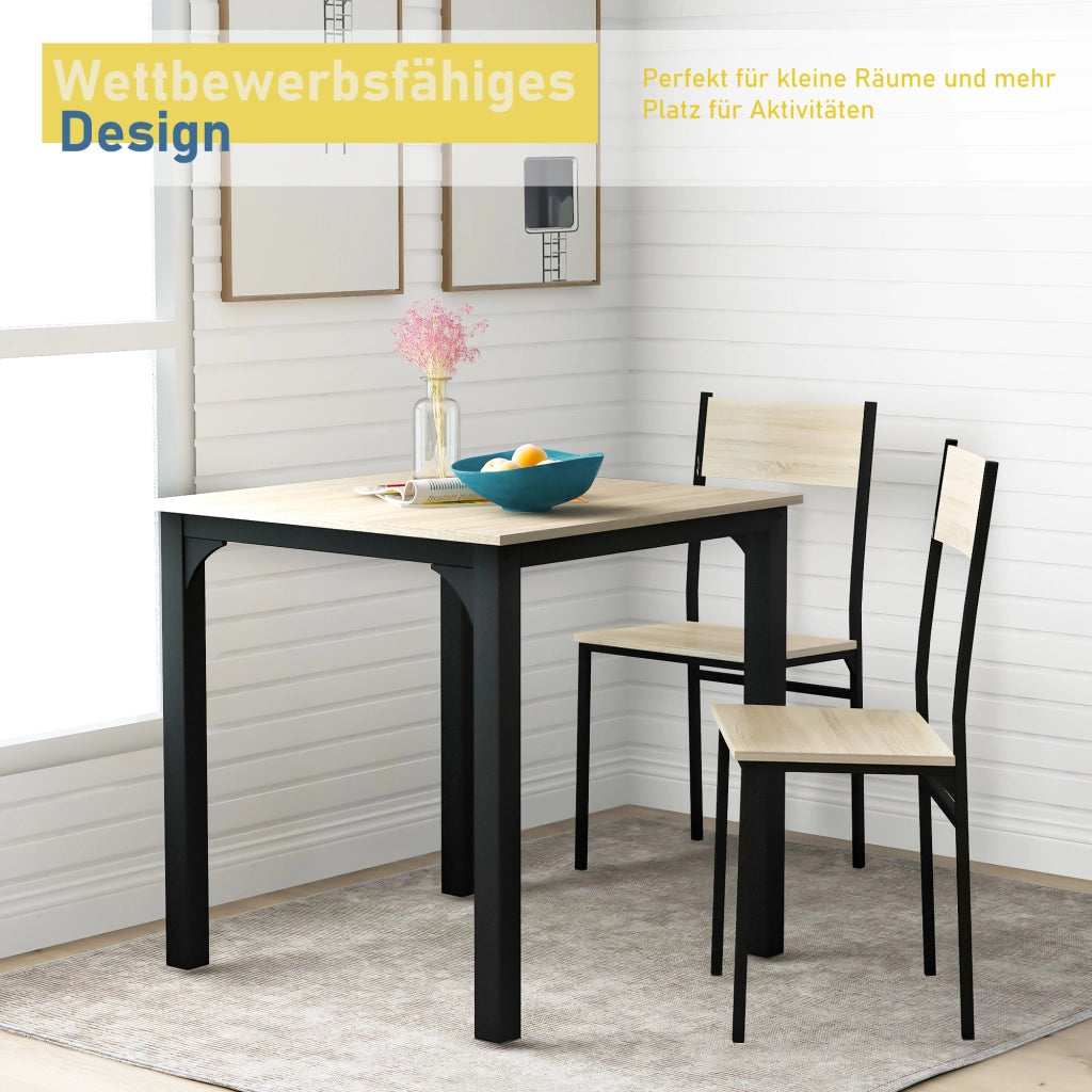 Tavolo da pranzo per 2 persone con 2 sedie, design salvaspazio, per cucina balcone e soggiorno, in MDF e metallo, naturale
