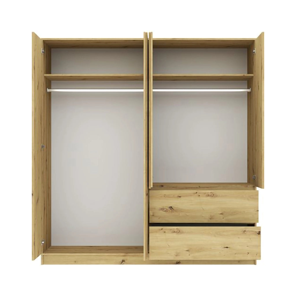 Armadio Camera da Letto Lesomiha, Guardaroba Grande 2 Ripiani, 195x205h cm Marrone Rovere Nodi