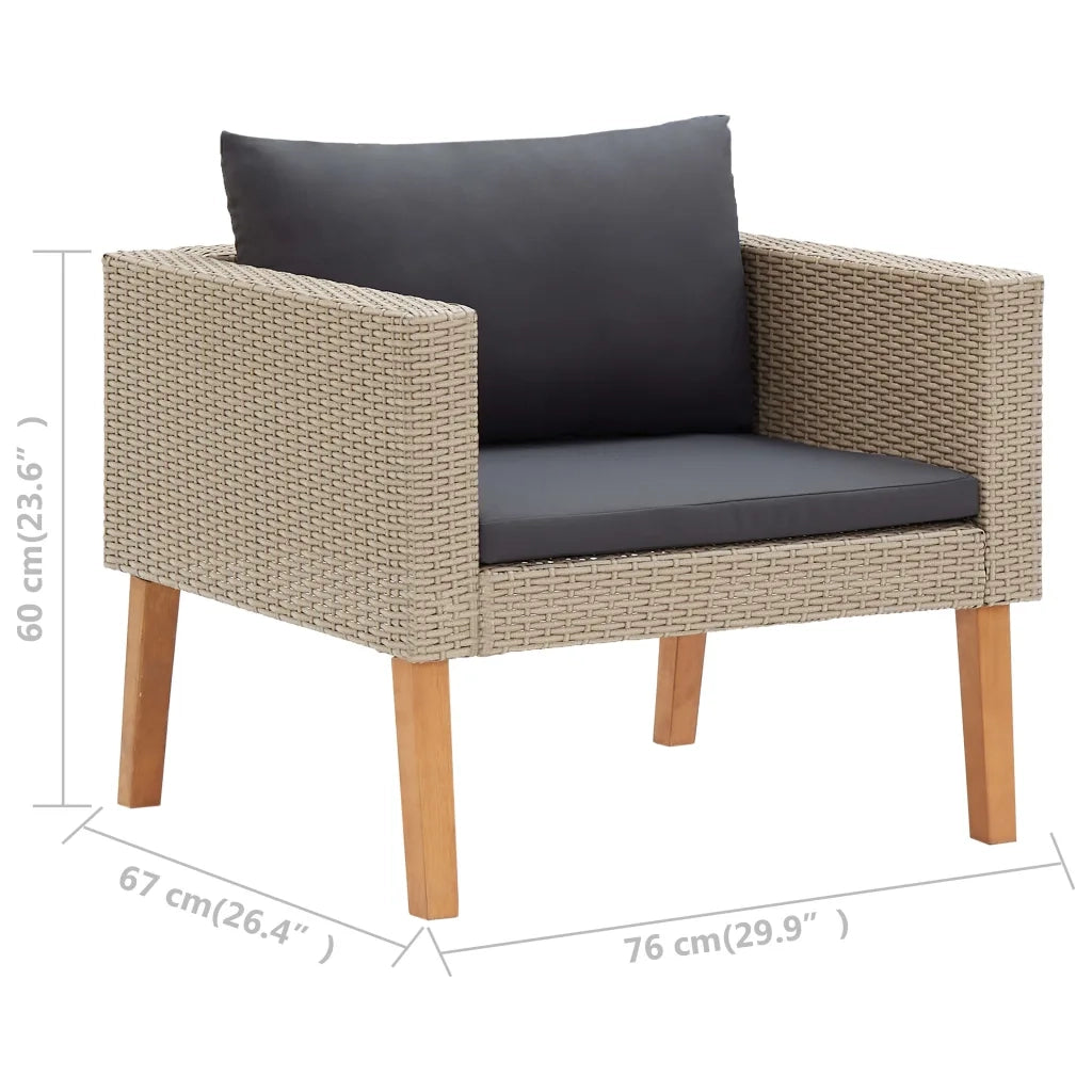 Set Divani da Giardino 3 pz | Set Salotto da Giardino con Cuscini in Polyrattan Beige