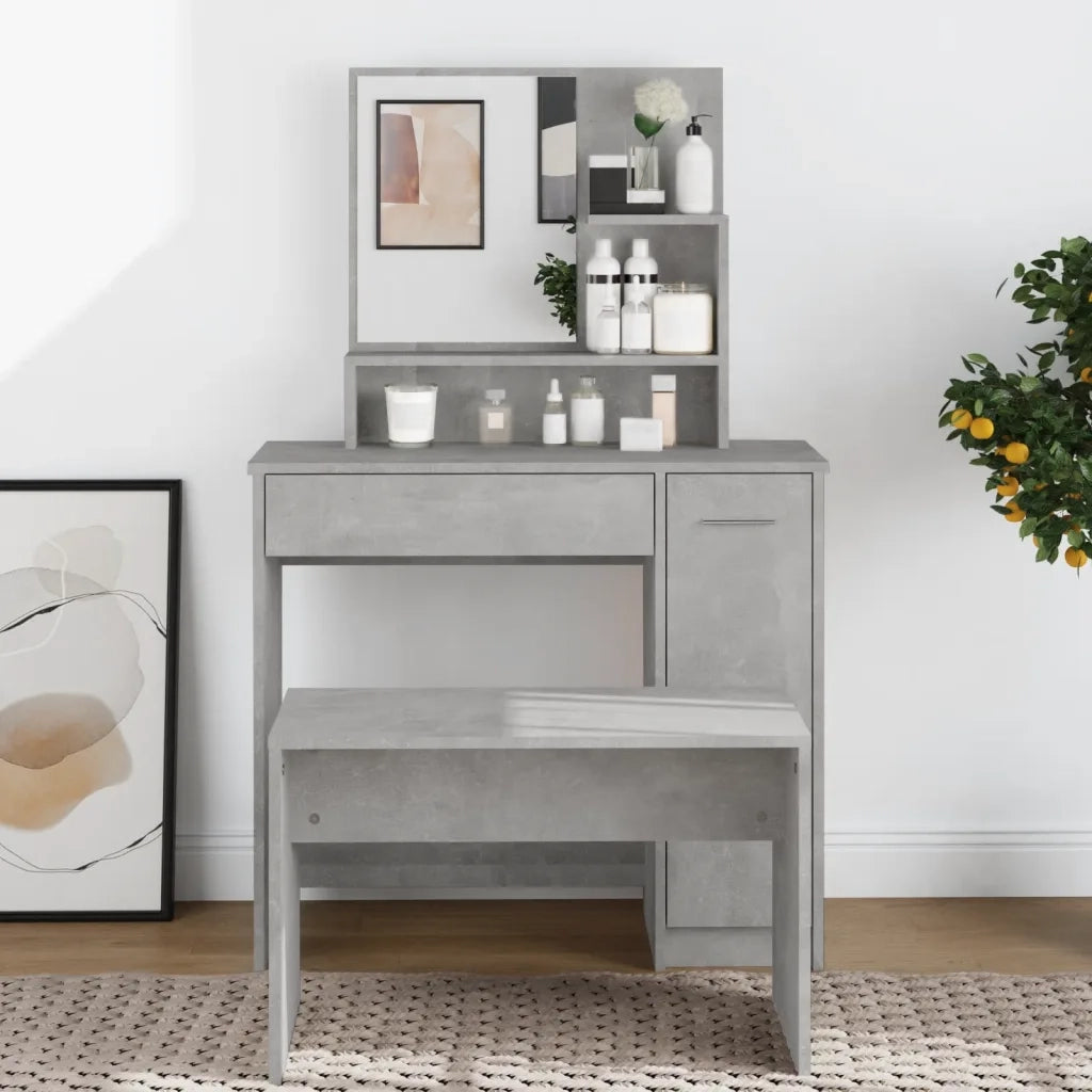 Toeletta | Tavolo da Trucco con Specchio Grigio Cemento 86,5x35x136 cm