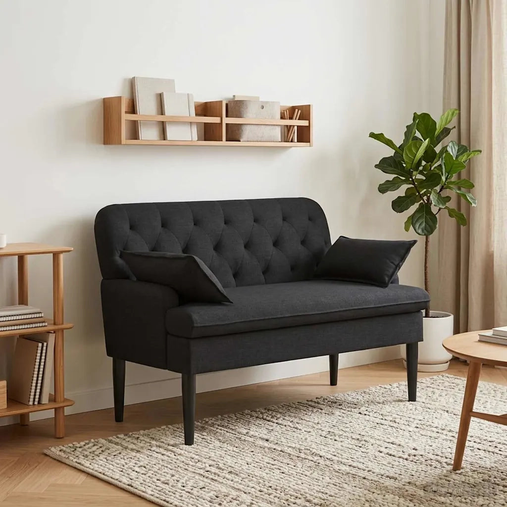 Loveseat con bottoni imbottiti Nero 111 x 68 x 80 cm Tessuto 42041798