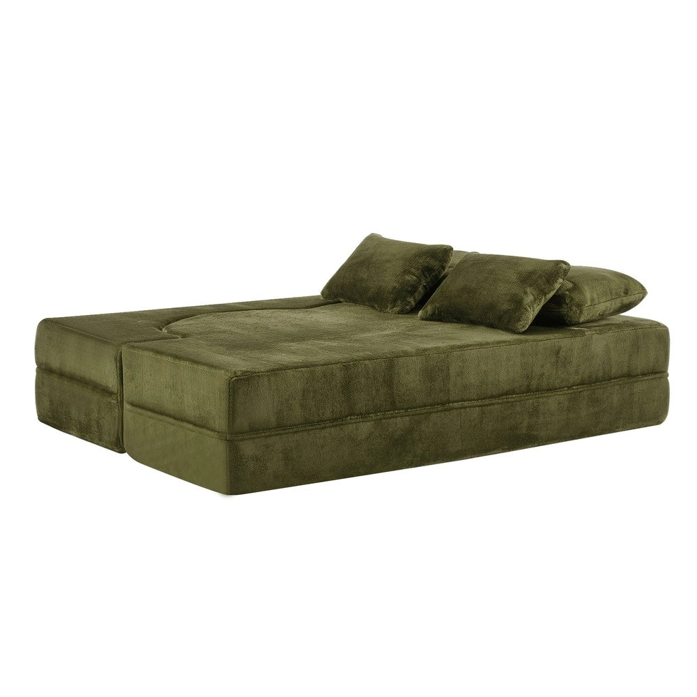 Divano Letto Pieghevole Verde ¨C Xylo ¨C Flanella, Schiuma ad Alta Densit¨¤, 4 Cuscini