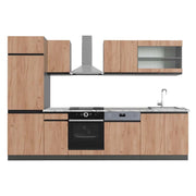 Cucina componibile R-Line Rovere dorato/Antracite 300 cm J-Shape, PL Marmo Vicco