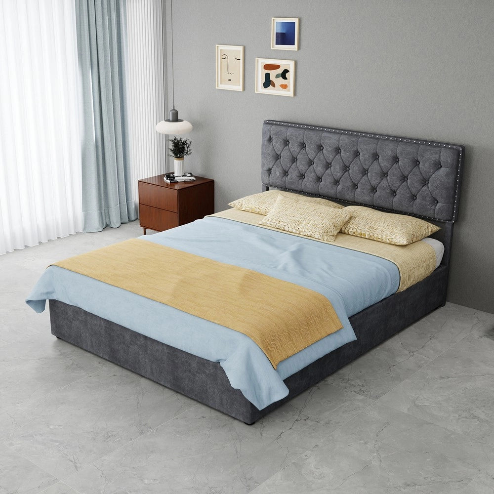 Letto Contenitore Imbottito ¨C MINIMAL ¨C Grigio 140x200 con Materasso