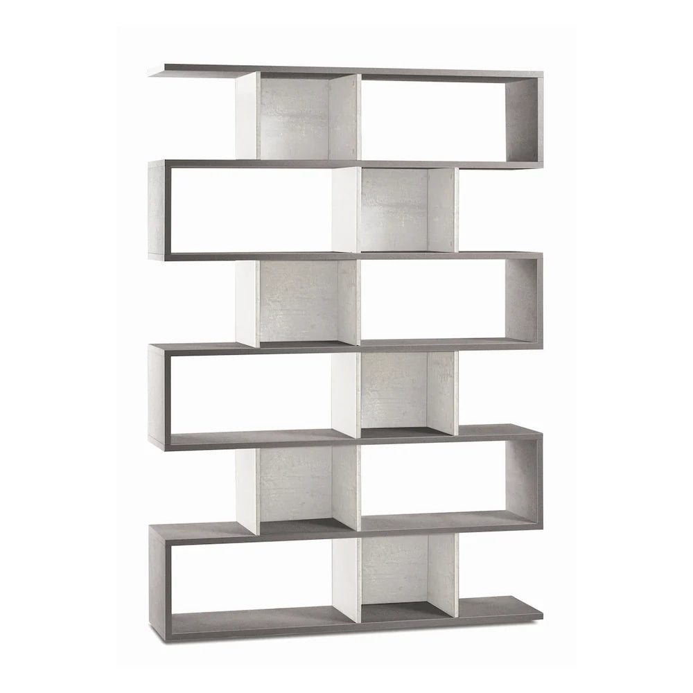 Libreria modulare 6 piani 150x37x215H cm in kit colore Cemento e Ossido bianco