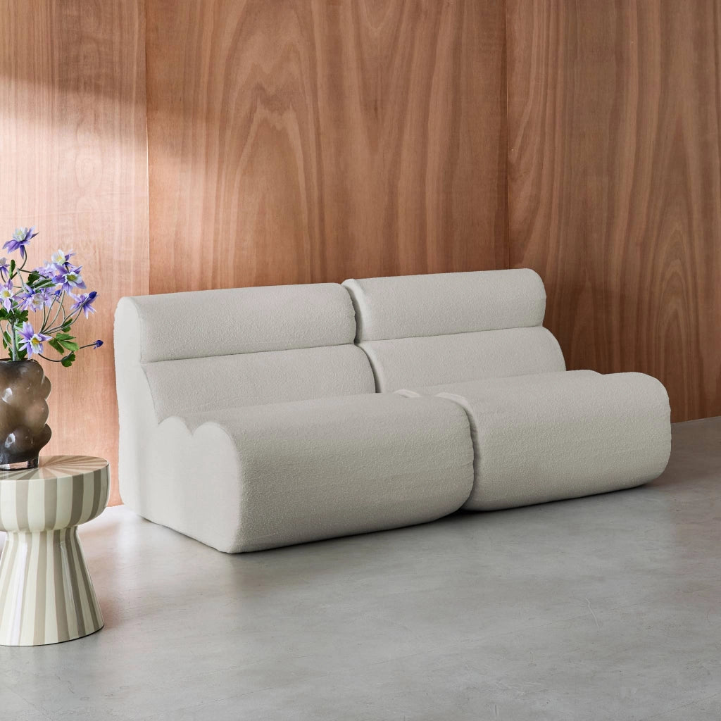 Divano modulare bouclé, 2 posti, bianco