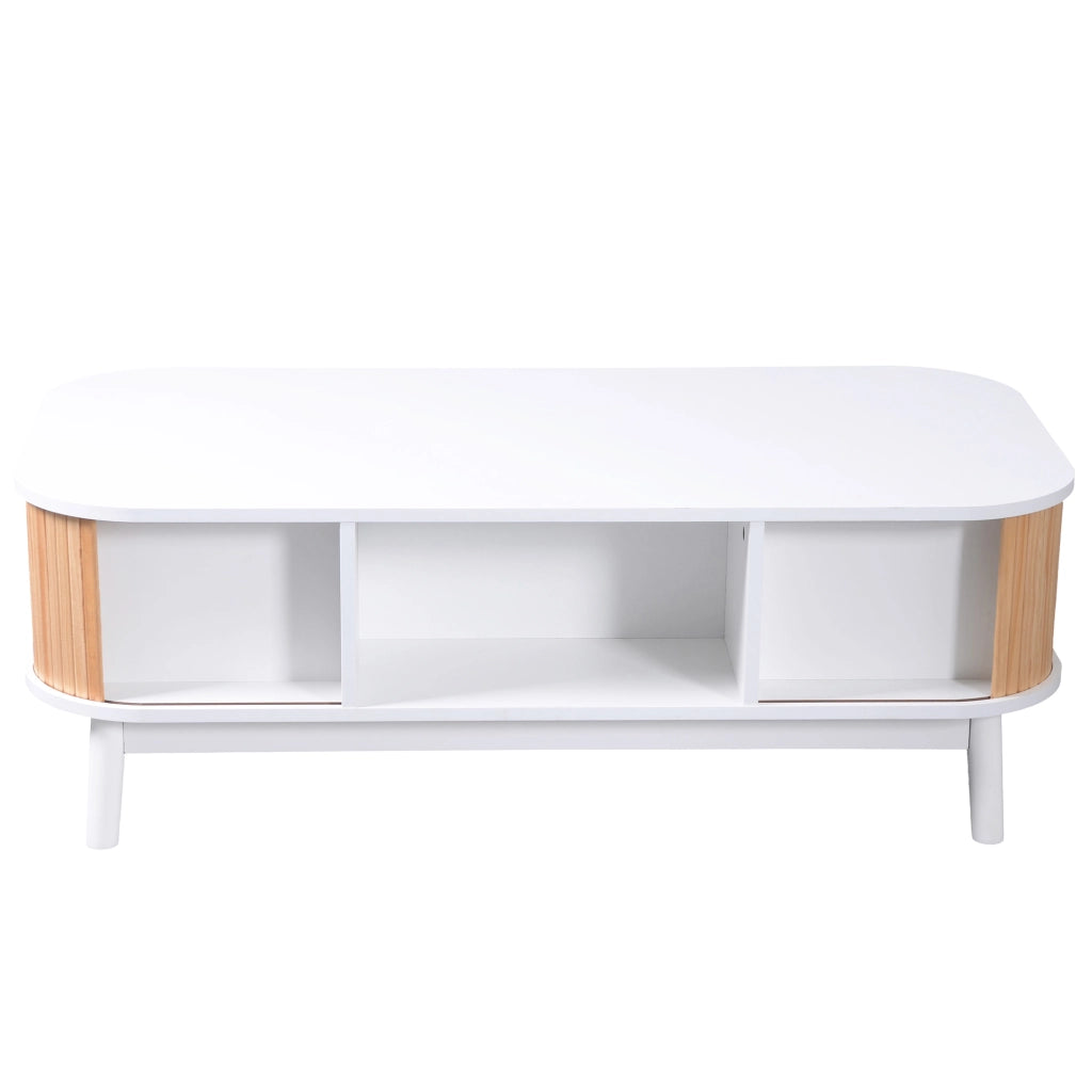 Tavolino da caffè 110x55x38.5 cm; con ampio spazio contenitore; MDF; bianco e colore naturale