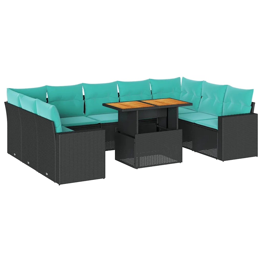 Set Divani da Giardino 10pz con Cuscini in Polyrattan Nero 3327081