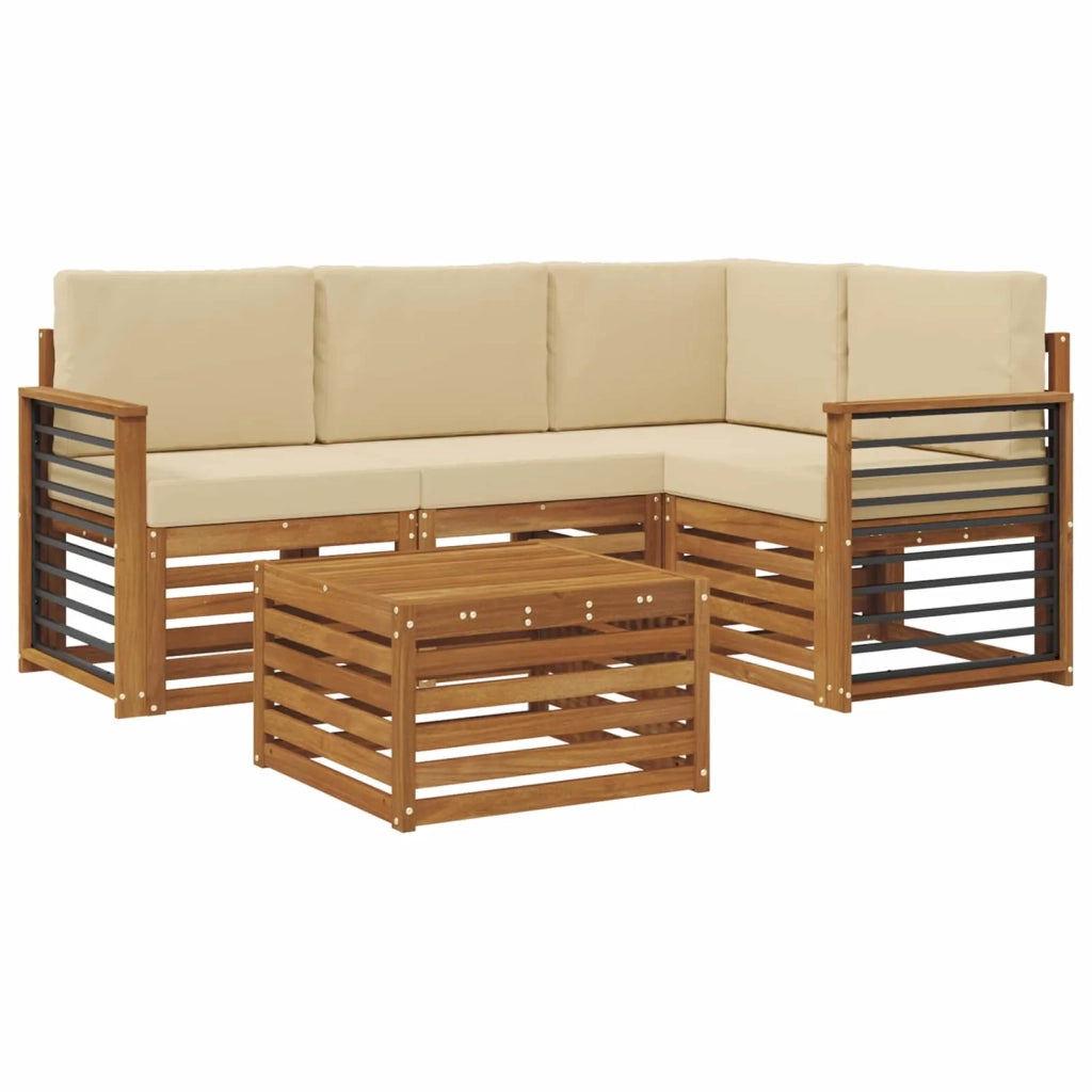 Set di divani da esterno con cuscino 5 pcs Naturale e Beige 3374783