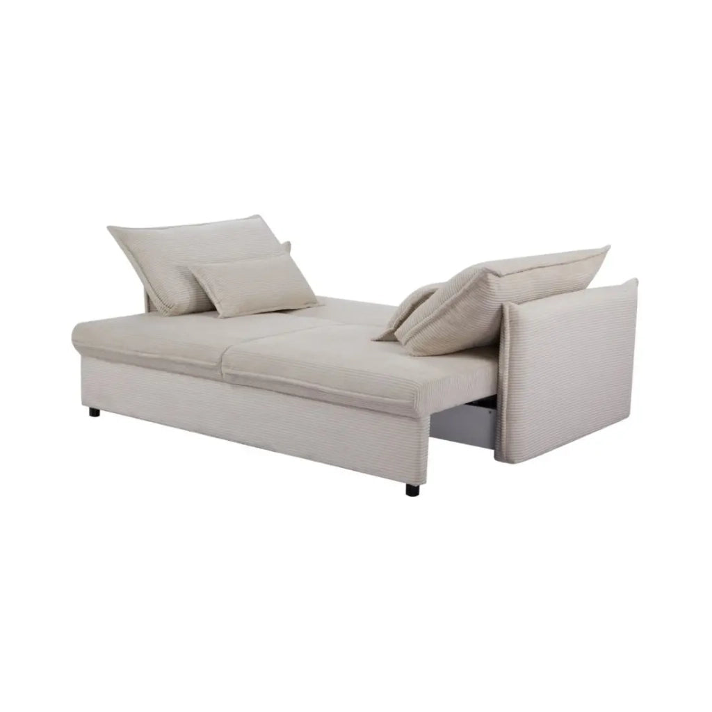 Divano dritto CALDERO beige convertibile con contenitore – Divano letto in velluto a coste con spazio di stoccaggio integrato