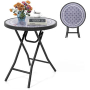 Tavolino pieghevole da 46 cm-Tavolino rotondo compatto da patio piano in vetro temperato Grigio