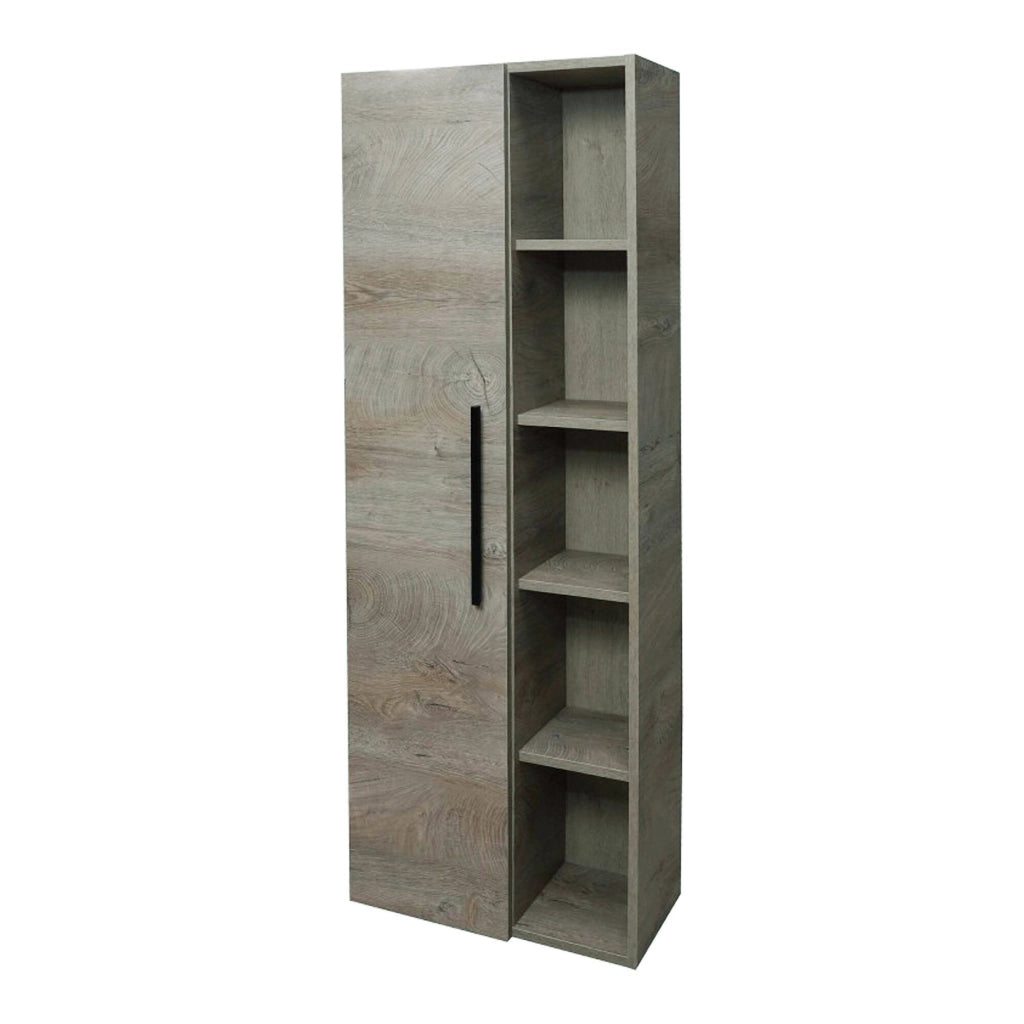 Colonna Bagno Achisa, Mobile a colonna per bagno a 1 anta, Armadio pensile sospeso con 5 ripiani, cm 51x25h135, Rovere