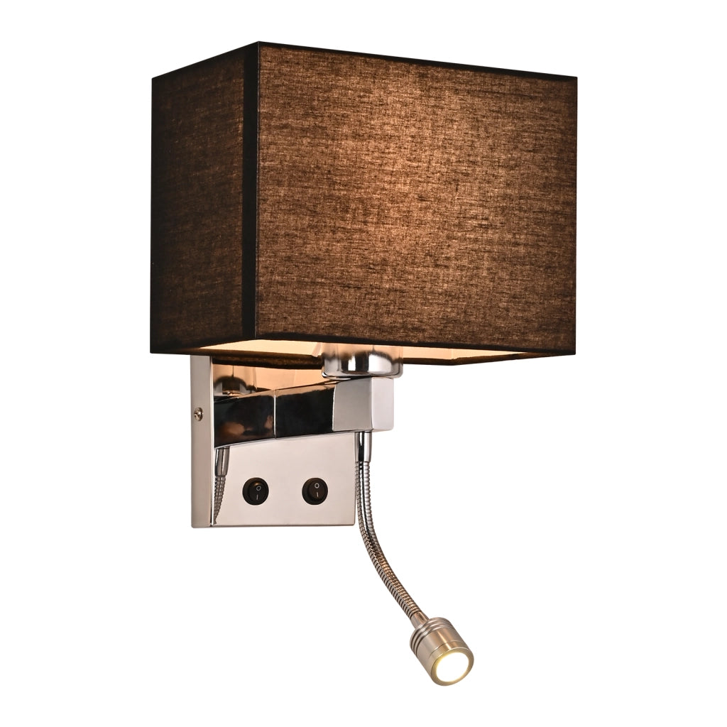 ZMH Lampada da Parete per Camera da Letto Nera Orientabile con Paralume Tessuto LED E27 Interruttore per Corridoio Letto