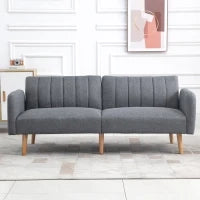Divano Letto 2 Posti a 1 Piazza con Schienale Reclinabile in Tessuto 173x75x73cm - Grigio