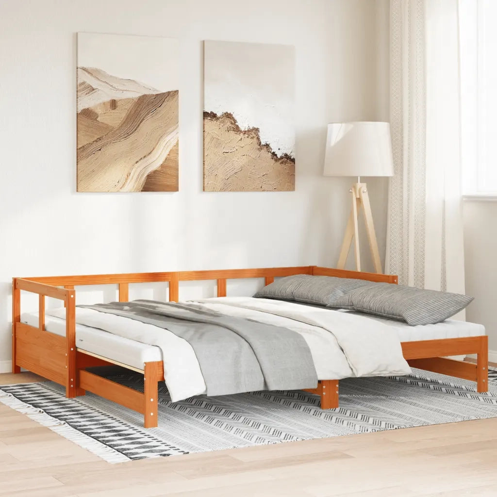 Divano Letto con Rotelle e Materasso Marrone Cera 90x190cm Pino 3321046