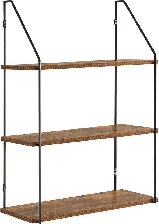 Pannello oscillante, pannello fissa, pannello per parete con 3 livelli in stile elegante, fissato al muro, 60 x 20,5 x 80 cm, legno e metallo, pannelli di stoccaggio per camera da letto, cucina, soggiorno.