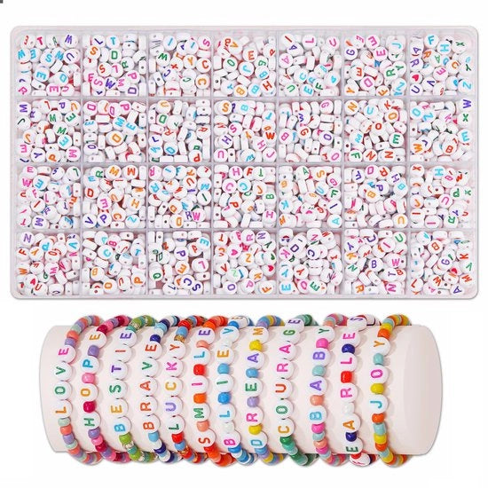 1850 pezzi di letterali per bracciali - set di letterali rotondi per intrecciare da A a Z - colorato e bianco - set di letterali per il ricamo di accessori personalizzati con elastico per la realizzazione di gioielli fai da te - letterali per bracciali