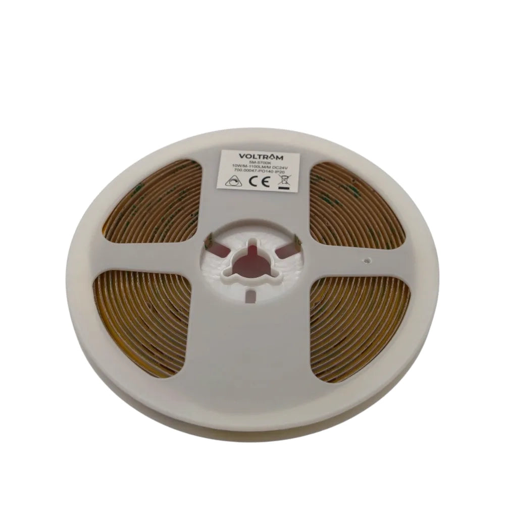 Striscia LED COB 24V 320LED/m 5m tagliabile ogni 5cm 10W/m luce calda 2700K IP20