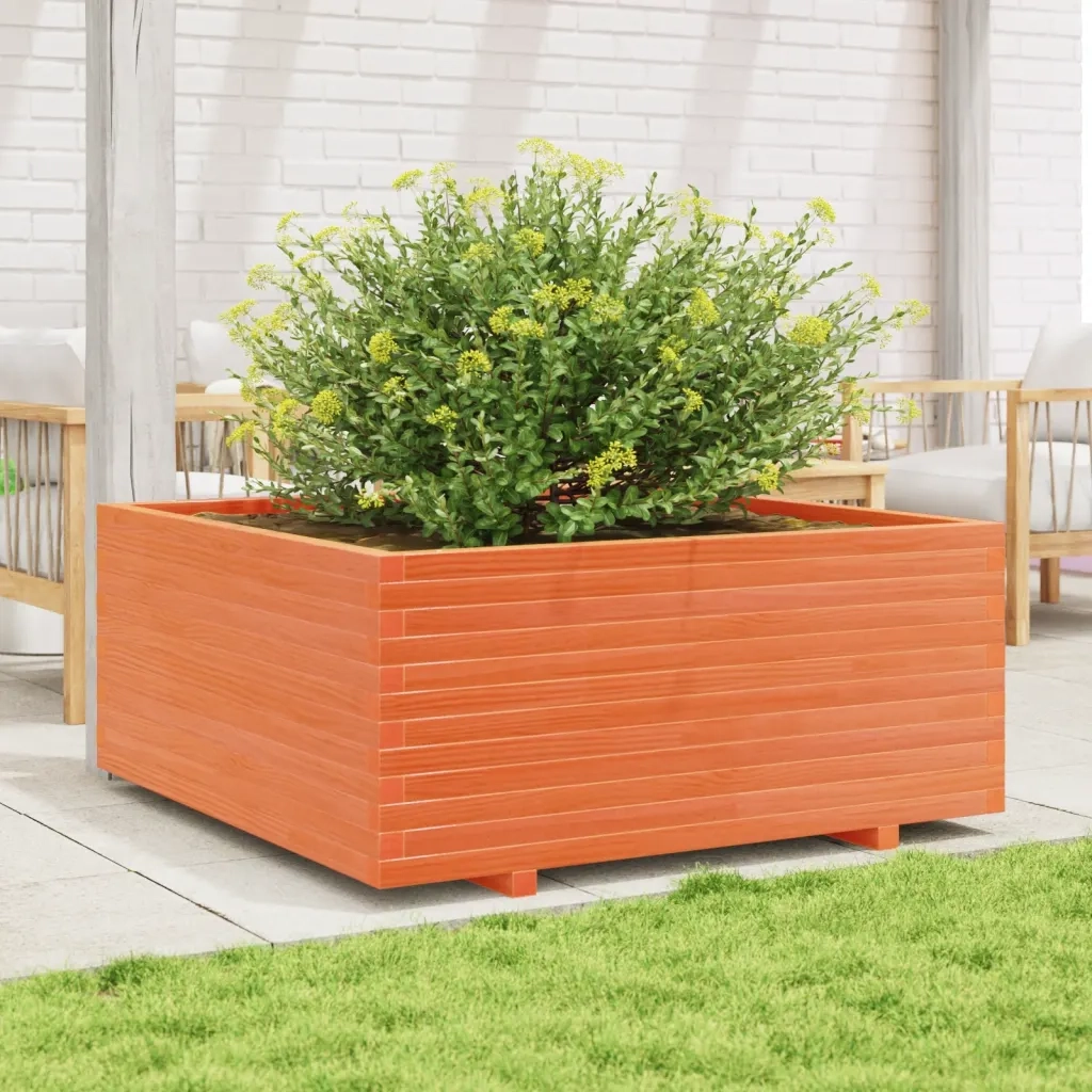 Fioriera | Cassetta per fiori | Vaso Giardino Marrone Cera 110x110x49,5 Legno Massello Pino