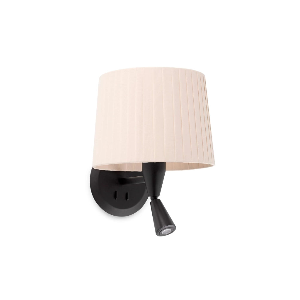 Faro Barcelona 64309-35 - SAMBA Lampada da parete con lettore nera/bordata beige