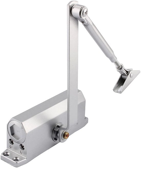 Chiusura automatica per porta adattabile - Peso porta 35-60 kg - Larghezza porta 600-1200 mm - Colore: Argento - Prova di fuoco 1 ora - Cicli 1.000.000 - Regolatore di porta