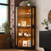 Vetrina angolare con LED RGB 40x40x165 cm; in MDF nero; con ante in vetro temperato