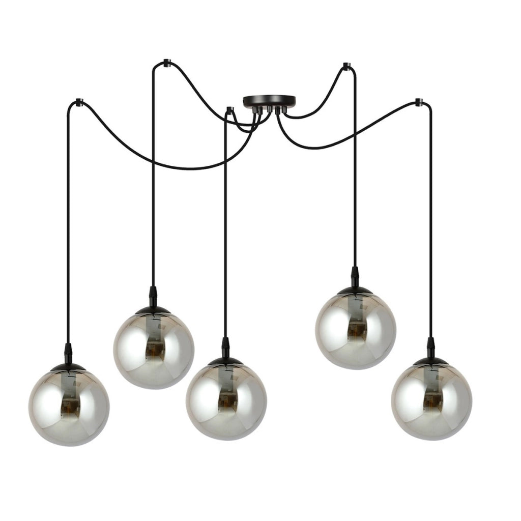 Lampada a sospensione GIGI con struttura in acciaio nero e diffusori in vetro