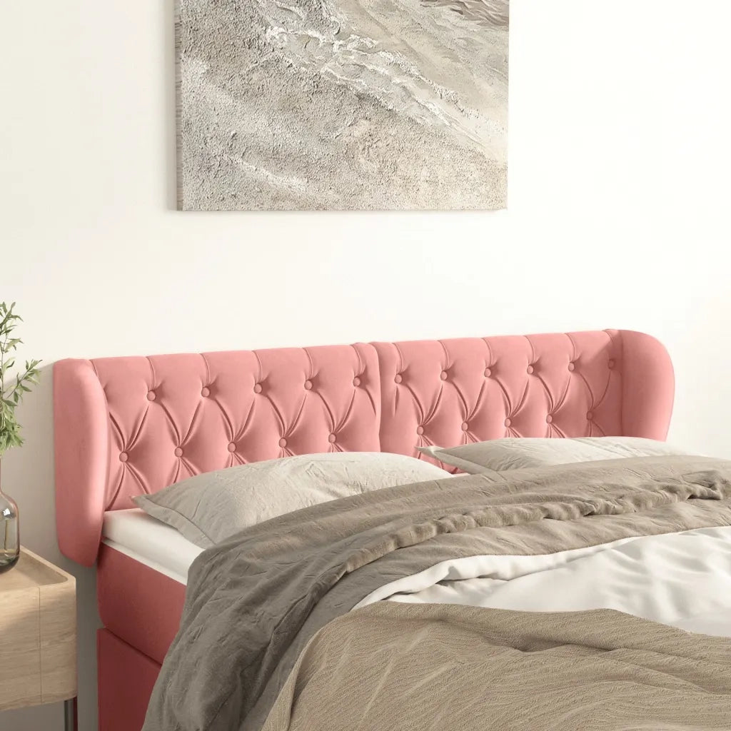 Testiera | Testata ad Orecchio Rosa 163x23x78/88 cm in Velluto