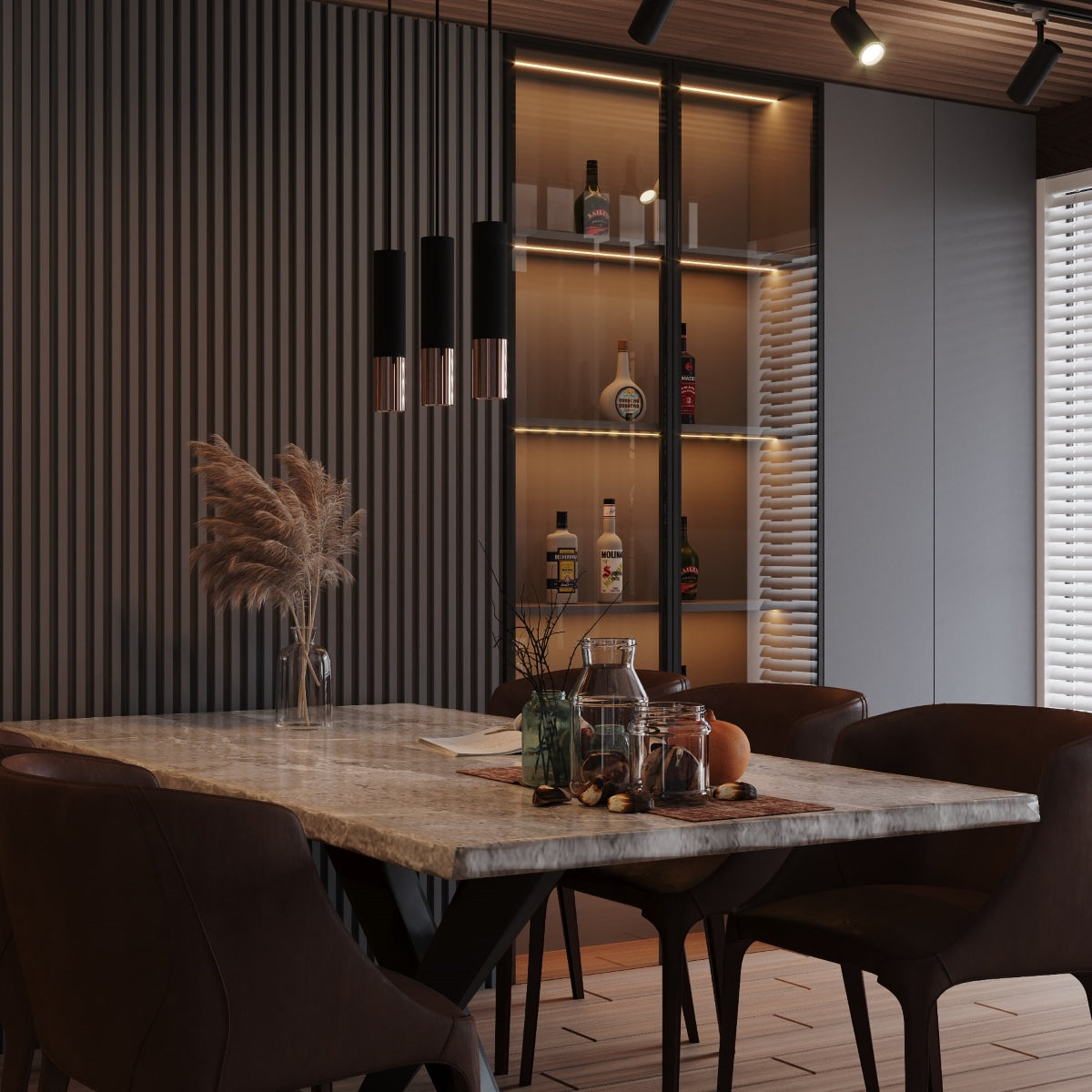 Lampada da soffitto a LED LOOPEZ Ocean Green a 3 luci in rame nero opaco, 45 cm