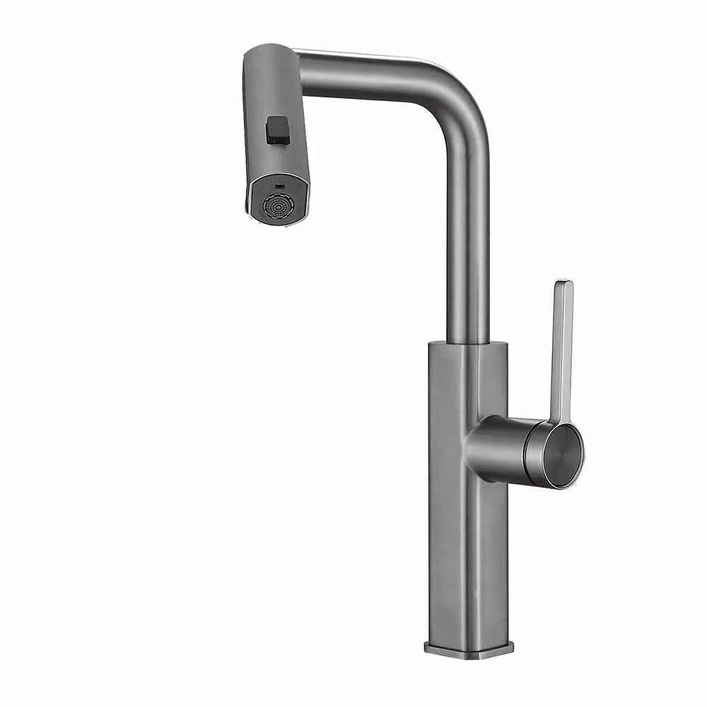 Trade Shop - Rubinetto Cucina Estraibile Con Erogatore Girevole 2 Getti Acciaio Satinato 87257 -