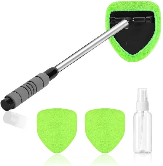 Autowasborstel con manubrio telescopico, 50 cm attrezzo per pulizia parabrisore con lama estendibile, Kit per pulizia parabrisore (verde)